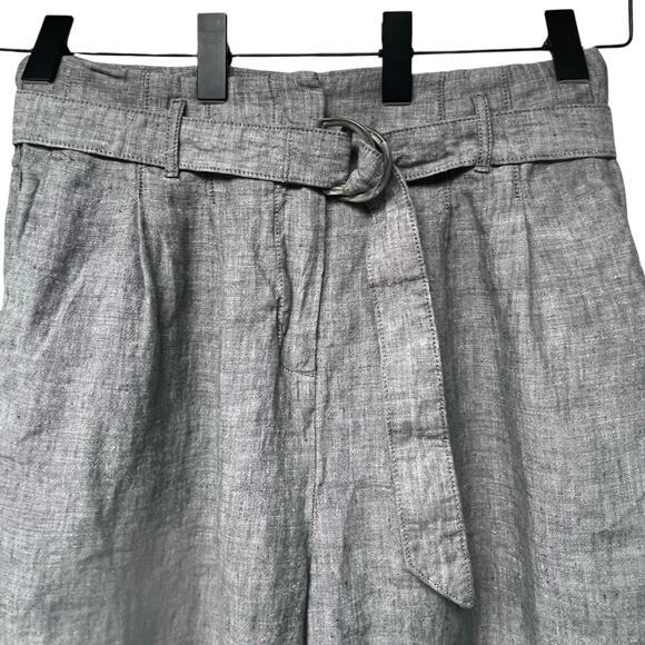 M & S Collection 100% Flax Linen US Size 12 Gray Wide Leg Belted Trouser Pants - Picture 3 of 6